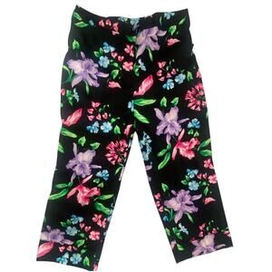 Rafaella Black Floral Cropped Ankle Pants Size 12 NWT